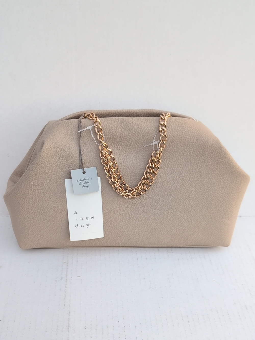 A New Day Tan Pebble Shoulder Bag with Gold Chain